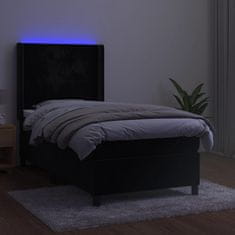 Greatstore Box spring postel s matrací a LED černá 90x200 cm samet