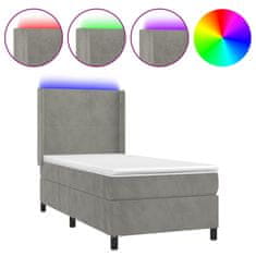 Greatstore Box spring postel s matrací a LED světle šedá 90x190 cm samet