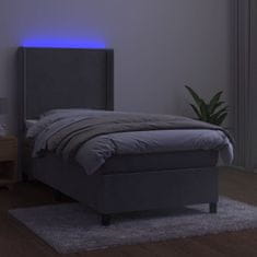 Greatstore Box spring postel s matrací a LED světle šedá 90x190 cm samet