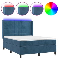 Greatstore Box spring postel s matrací a LED tmavě modrá 140x200 cm samet