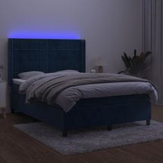 Greatstore Box spring postel s matrací a LED tmavě modrá 140x200 cm samet