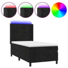 Greatstore Box spring postel s matrací a LED černá 100x200 cm samet