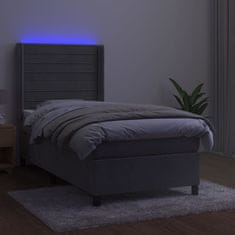 Greatstore Box spring postel s matrací a LED světle šedá 100x200 cm samet