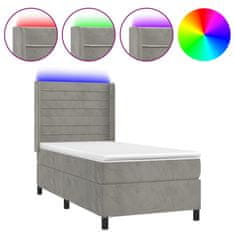 Greatstore Box spring postel s matrací a LED světle šedá 100x200 cm samet