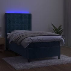 Greatstore Box spring postel s matrací a LED tmavě modrá 90x200 cm samet