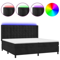 Greatstore Box spring postel s matrací a LED černá 200x200 cm samet