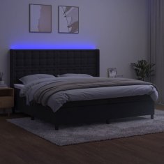 Greatstore Box spring postel s matrací a LED černá 200x200 cm samet