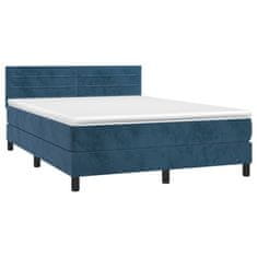 Greatstore Box spring postel s matrací tmavě modrá 140x200 cm samet