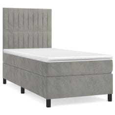 Greatstore Box spring postel s matrací světle šedá 90x200 cm samet