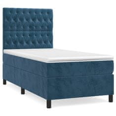 Greatstore Box spring postel s matrací tmavě modrá 90x200 cm samet