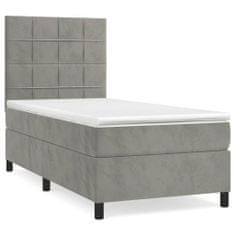 Greatstore Box spring postel s matrací světle šedá 90x200 cm samet