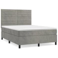 Greatstore Box spring postel s matrací světle šedá 140x190 cm samet