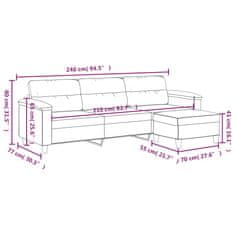 Vidaxl 3místná pohovka s podnožkou světle šedá 210 cm mikrovlákno