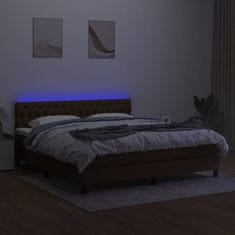 Greatstore Box spring postel s matrací a LED tmavě hnědá 160x200 cm textil