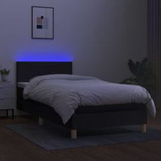 Greatstore Box spring postel s matrací a LED černá 90x190 cm textil