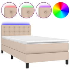 Vidaxl Box spring postel matrace a LED cappuccino 80x200 cm umělá kůže