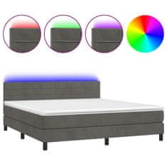 Greatstore Box spring postel s matrací a LED tmavě šedá 160x200 cm samet