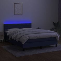 Greatstore Box spring postel s matrací a LED modrá 140x190 cm textil