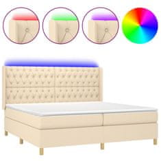 Greatstore Box spring postel s matrací a LED krémová 200x200 cm textil