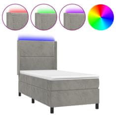 Greatstore Box spring postel s matrací a LED světle šedá 80 x 200 cm samet