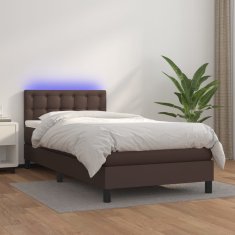 Greatstore Box spring postel s matrací a LED hnědá 90x200 cm umělá kůže