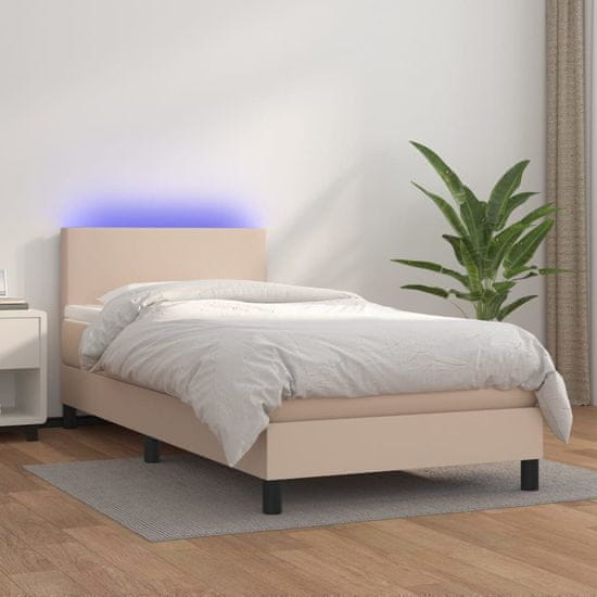 Greatstore Box spring postel matrace a LED cappuccino 80x200 cm umělá kůže