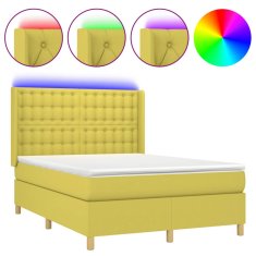 Greatstore Box spring postel s matrací a LED zelená 140x190 cm textil