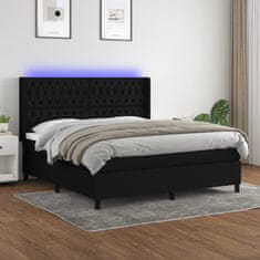 Greatstore Box spring postel s matrací a LED černá 180x200 cm textil