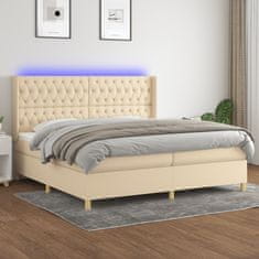 Greatstore Box spring postel s matrací a LED krémová 200x200 cm textil