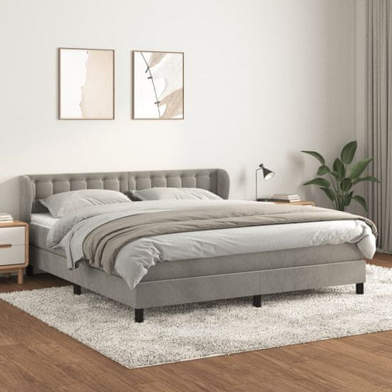 Greatstore Box spring postel s matrací světle šedá 160x200 cm samet