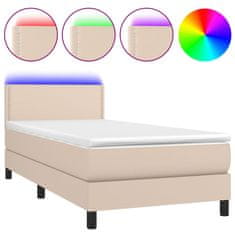 Greatstore Box spring postel matrace a LED cappuccino 90x200 cm umělá kůže