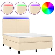 Greatstore Box spring postel s matrací a LED krémová 140x200 cm textil