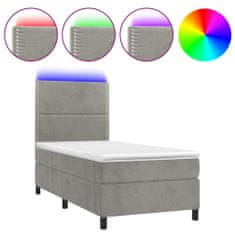 Greatstore Box spring postel s matrací a LED světle šedá 90x190 cm samet