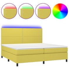 Greatstore Box spring postel s matrací a LED zelená 200x200 cm textil