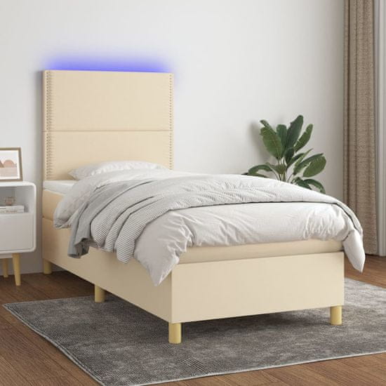 Greatstore Box spring postel s matrací a LED krémová 80 x 200 cm textil