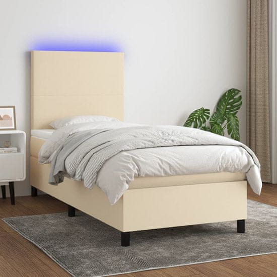 Vidaxl Box spring postel s matrací a LED krémová 80 x 200 cm textil