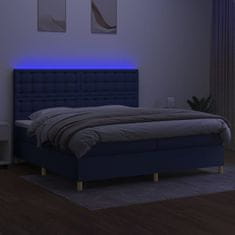 Vidaxl Box spring postel s matrací a LED modrá 200x200 cm textil