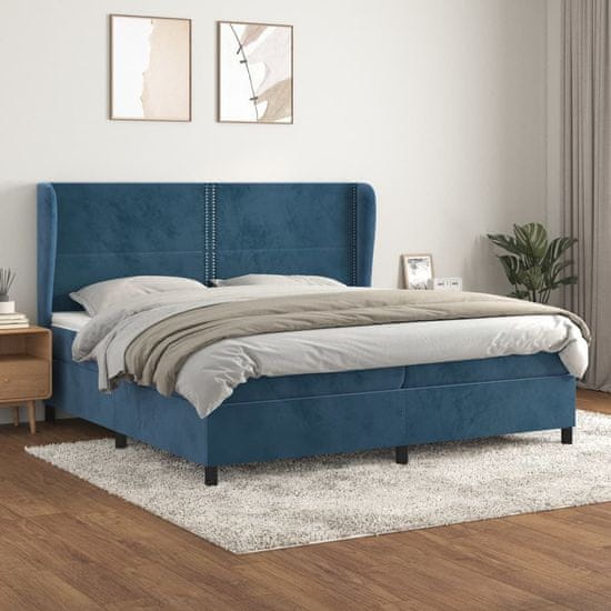 Greatstore Box spring postel s matrací tmavě modrá 200x200 cm samet