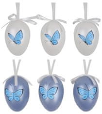 Anděl Přerov Vajíčka modrobílá s motýlky 6 cm, 6 ks v sáčku