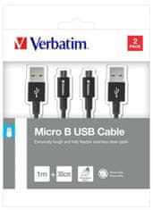 Verbatim Micro USB kabel 100cm + 30cm, SYNC + CHARGE černý