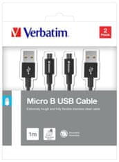 Verbatim Micro USB kabel 100cm + 100cm, SYNC + CHARGE černý