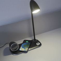 Tellur Nostalgia stolní lampa s bezdrátovou nabíječkou 15W, a Bluetooth reproduktorem 5W, černá