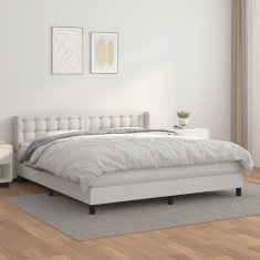 Greatstore Box spring postel s matrací bílá 160x200 cm umělá kůže