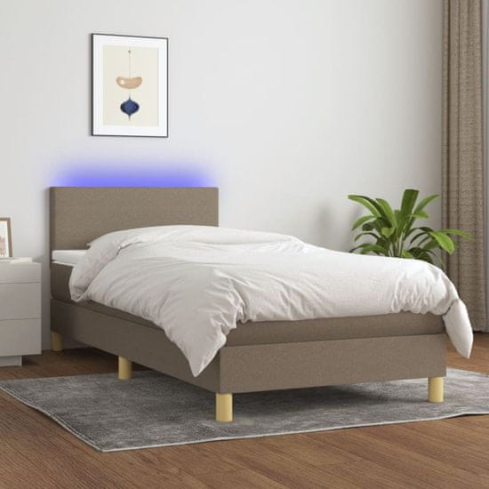 Vidaxl Box spring postel s matrací a LED taupe 100x200 cm textil