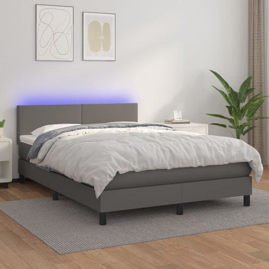 Greatstore Box spring postel s matrací a LED šedá 140x200 cm umělá kůže