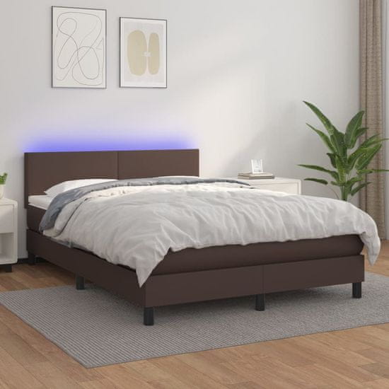 Vidaxl Box spring postel s matrací a LED hnědá 140x190 cm umělá kůže