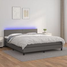 Greatstore Box spring postel s matrací a LED šedá 180x200 cm umělá kůže