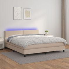 Greatstore Box spring postel matrace a LED cappuccino 180x200cm umělá kůže