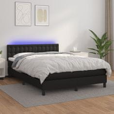 Greatstore Box spring postel s matrací a LED černá 140 x 190 cm umělá kůže