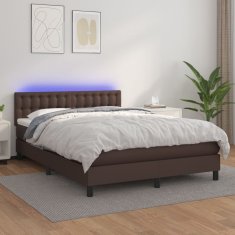 Vidaxl Box spring postel s matrací a LED hnědá 140x200 cm umělá kůže